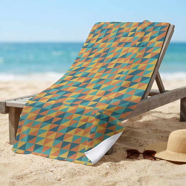 Serviette De Plage Motif de triangle abstrait moderne Navy et jaune (Créateur téléchargé)