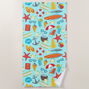 Serviette De Plage Motif de vacances à la plage colorée