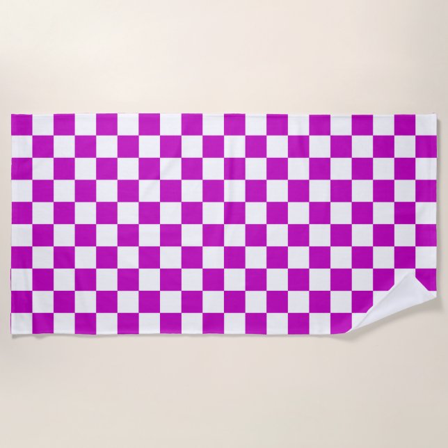 Serviette De Plage Motif de vérification À damiers blanc violet (Devant)
