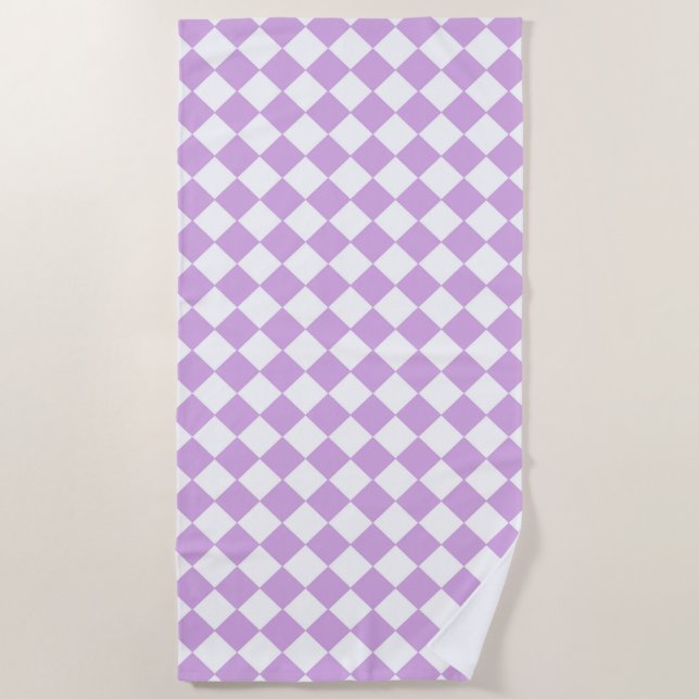 Serviette De Plage Motif de vérification violet et blanc (Devant)