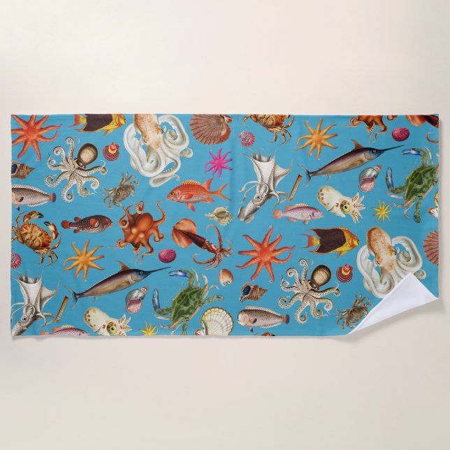 Serviette De Plage Motif de vie sous-marine Océan Bleu (Devant)