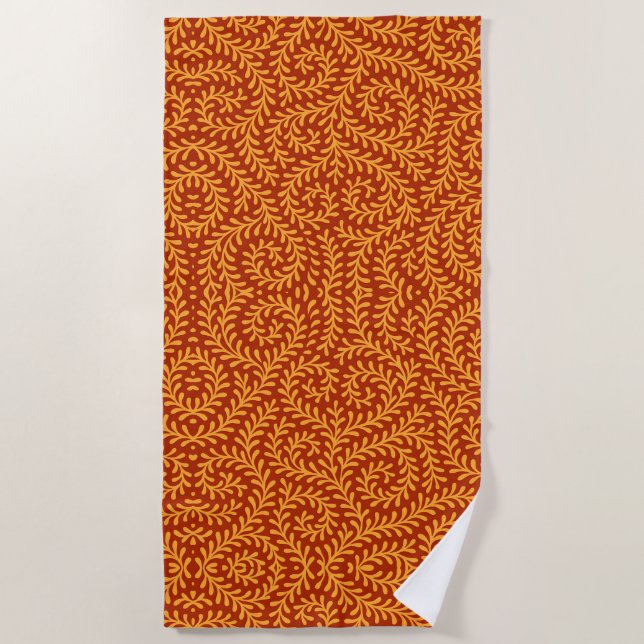 Serviette De Plage Motif de vigne feuillue jaune doré  (Devant)