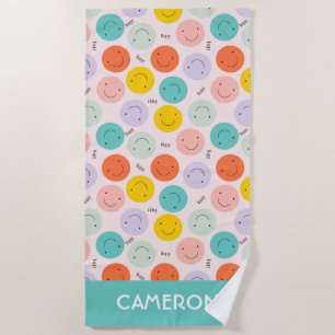 Serviette De Plage Motif de visage joyeux souriant coloré