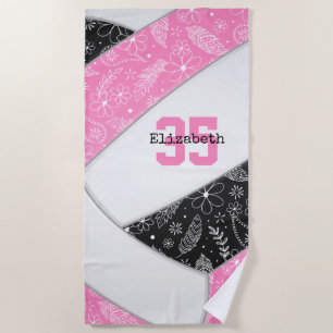 Serviette De Plage motif de volley-ball noir rose