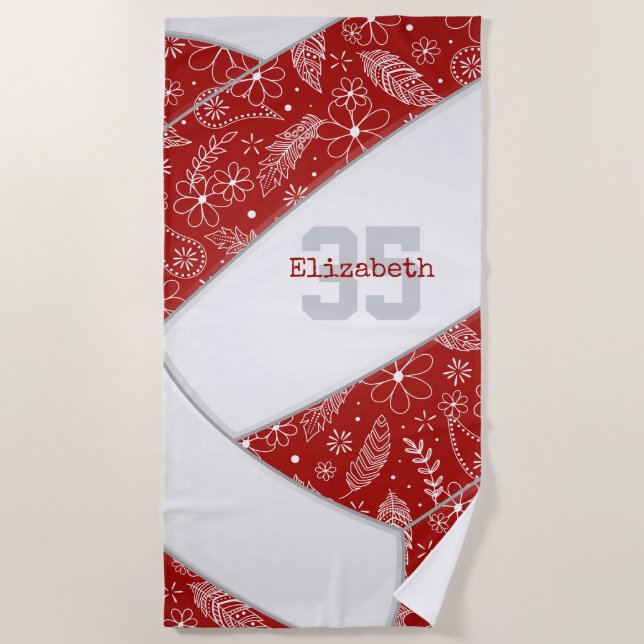 Serviette De Plage motif de volley-ball rouge boho (Devant)