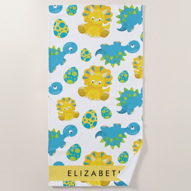 Serviette De Plage Motif Des Dinosaures, Dinosaures Mignons, Votre No (Devant)