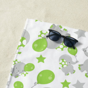 Serviette De Plage Motif Des Eléphants, Eléphants Mignons - Grey Vert