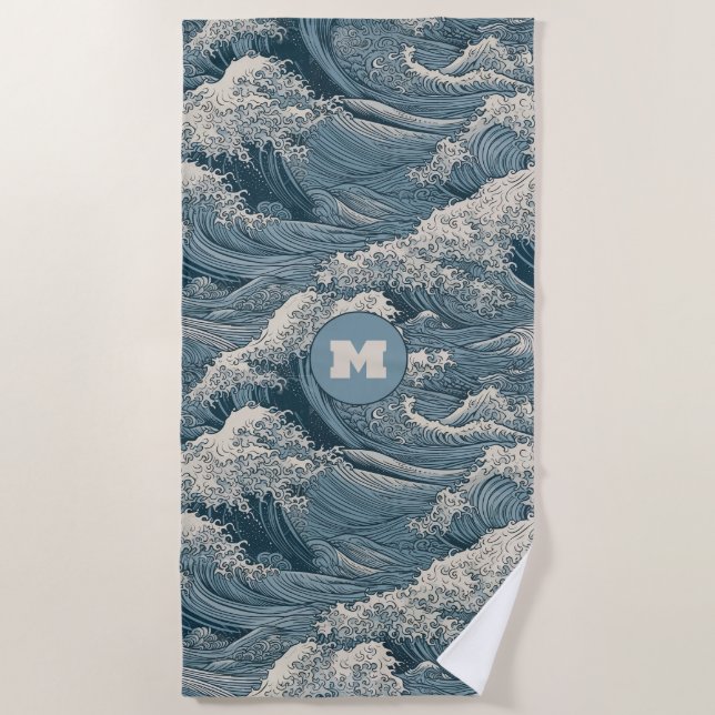 Serviette De Plage Motif des ondulations monographiques personnalisée (Devant)