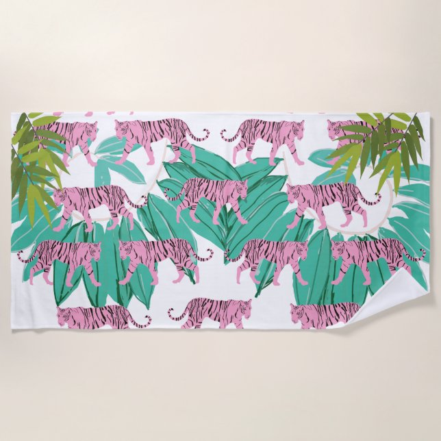Serviette De Plage Motif des tigres roses (Devant)