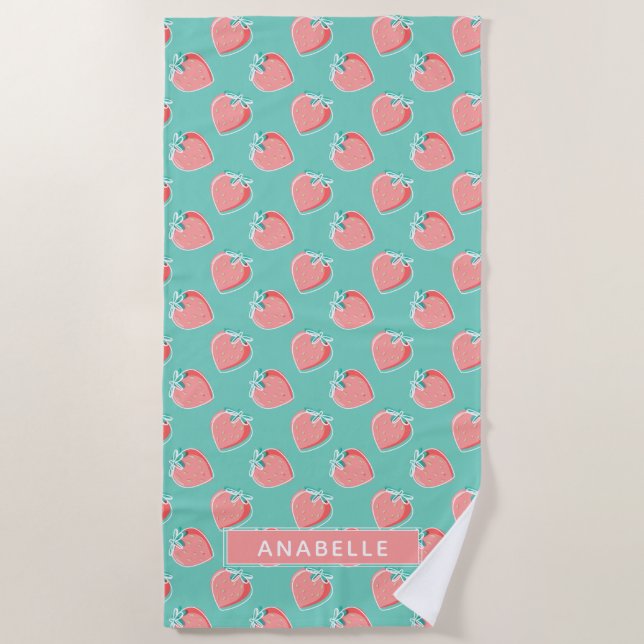 Serviette De Plage Motif d'été mignon aux fraises roses (Devant)