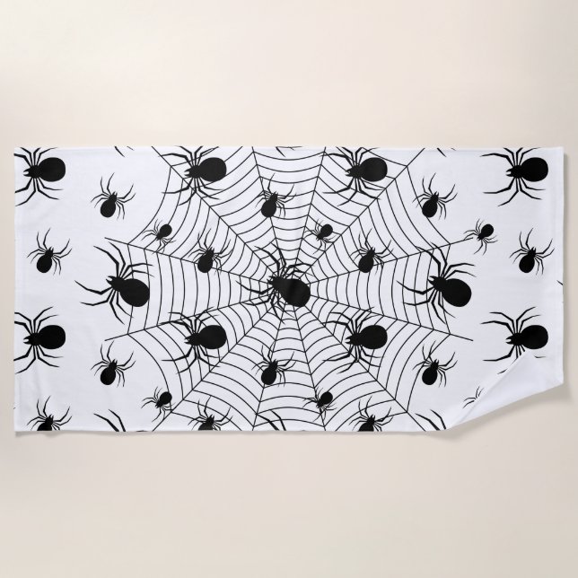 Serviette De Plage Motif d'Halloween Black White araignées (Devant)