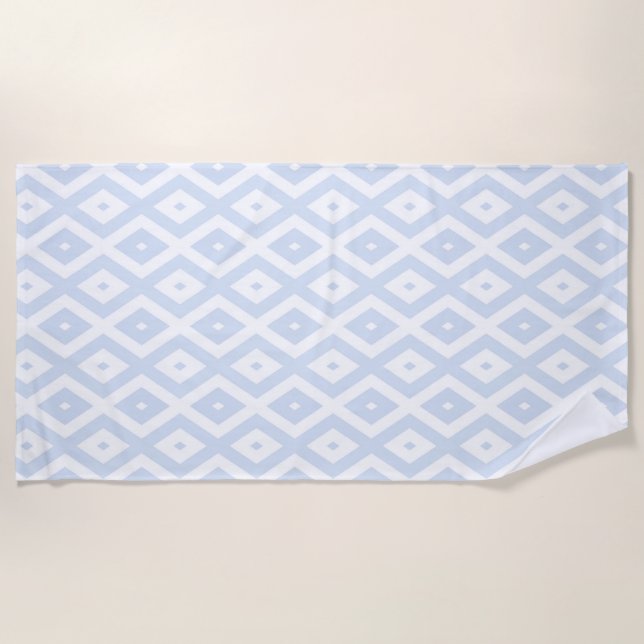 Serviette De Plage Motif diamant bleu pâle et blanc (Devant)