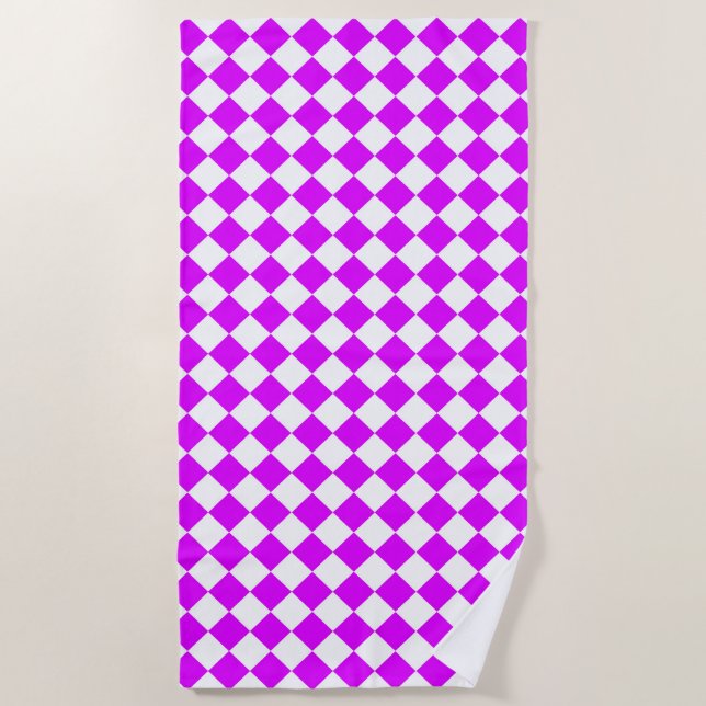 Serviette De Plage Motif diamant de Checker blanc violet (Devant)
