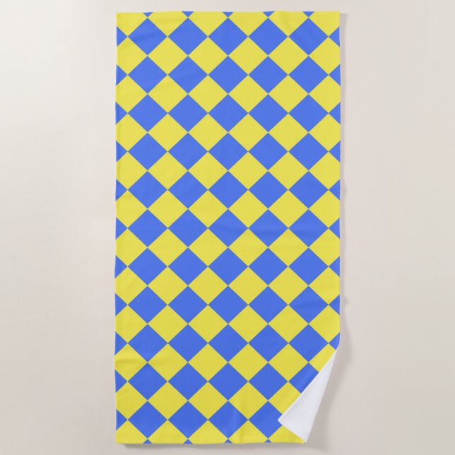 Serviette De Plage Motif diamant jaune bleu Checker (Devant)