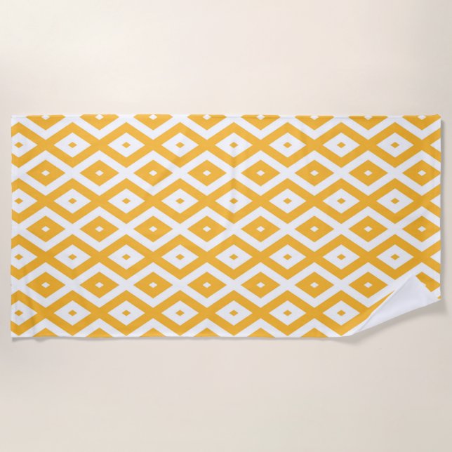Serviette De Plage Motif diamant jaune et blanc soleil (Devant)