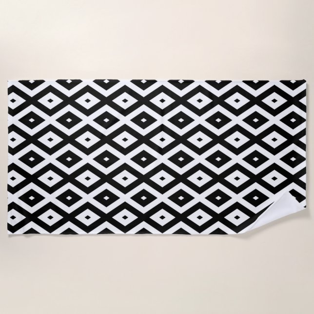 Serviette De Plage Motif diamant noir et blanc (Devant)