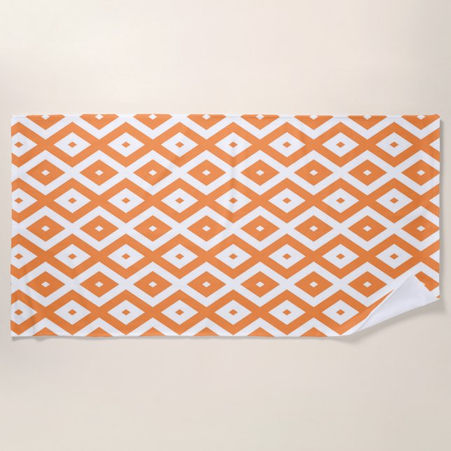Serviette De Plage Motif diamant orange et blanc (Devant)