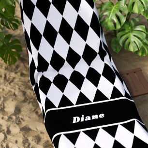 Serviette De Plage Motif diamant personnalisé noir et blanc