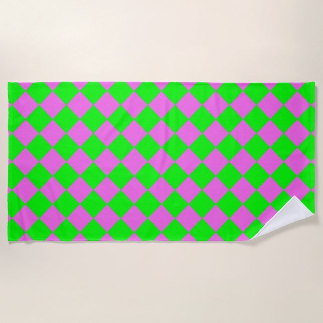 Serviette De Plage Motif diamant Pink Green Checker (Devant)