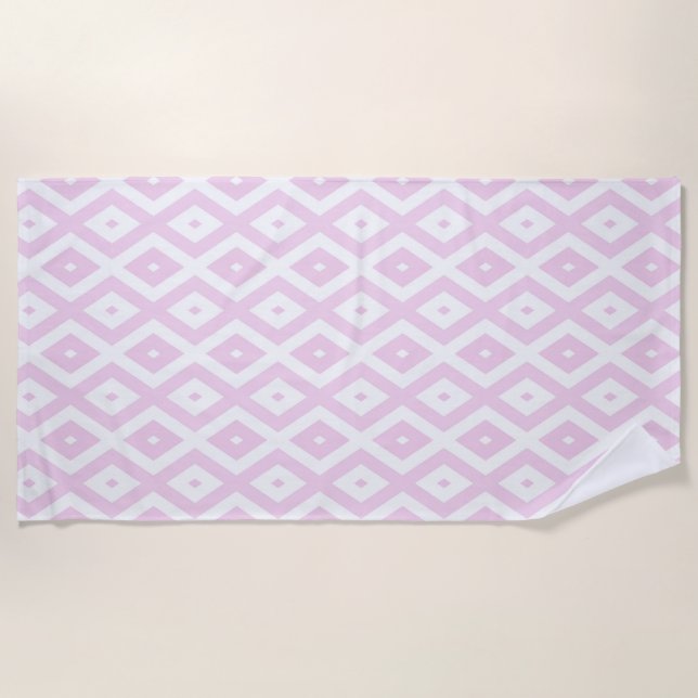 Serviette De Plage Motif diamant rose pâle et blanc (Devant)