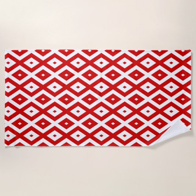 Serviette De Plage Motif diamant rouge et blanc (Devant)