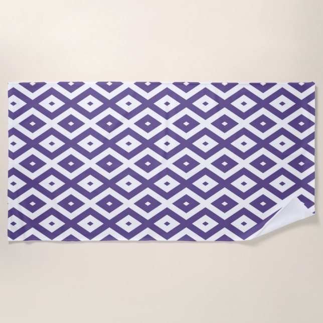 Serviette De Plage Motif diamant ultra violet et blanc (Devant)