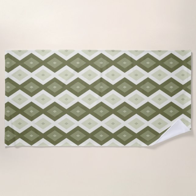 Serviette De Plage Motif diamant vert olive (Devant)