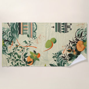 Serviette De Plage Motif d'oranges Ethereales avec temples Zen