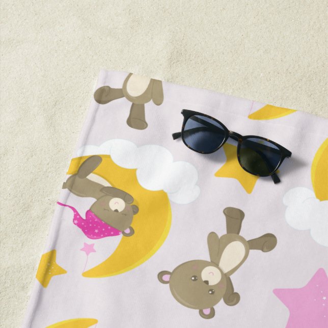 Serviette De Plage Motif D'Ours, Nounours, Mignons Ours, Étoiles (En situation)
