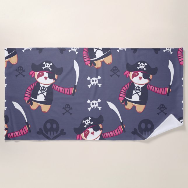 Serviette De Plage Motif d'ours panda pirate mignon (Devant)