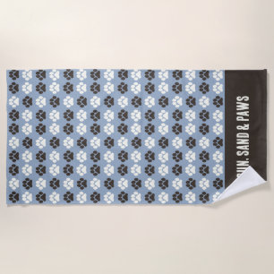 Serviette De Plage Motif Empreinte de Patte Argent Bleu