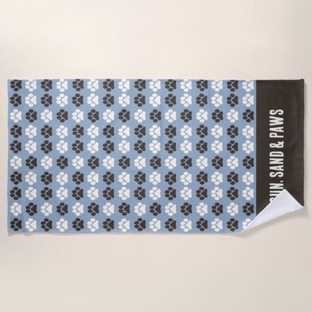 Serviette De Plage Motif Empreinte de Patte Argent Bleu (Devant)