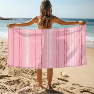 Serviette De Plage Motif en bande rose moderne chic