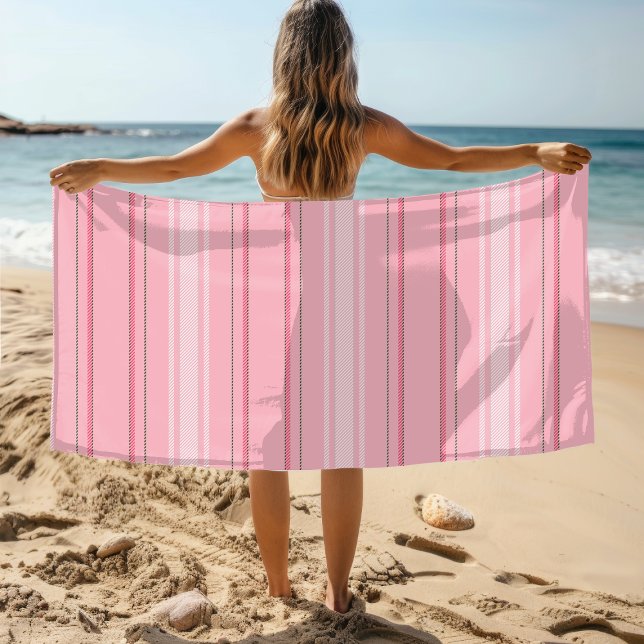 Serviette De Plage Motif en bande rose moderne chic (Créateur téléchargé)