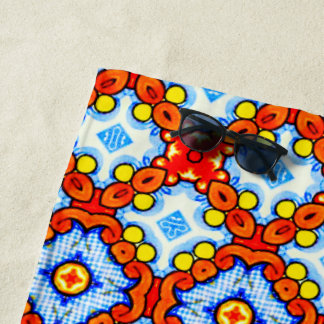 Serviette De Plage Motif en carreaux orange et bleu rétro