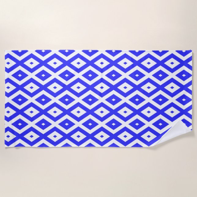 Serviette De Plage Motif en diamant bleu et blanc (Devant)