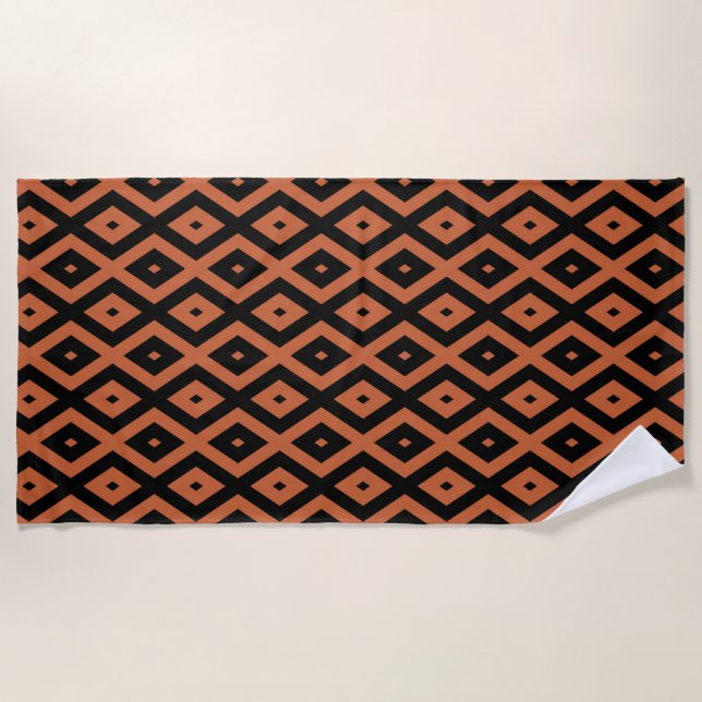 Serviette De Plage Motif en diamant orange et noir (Devant)