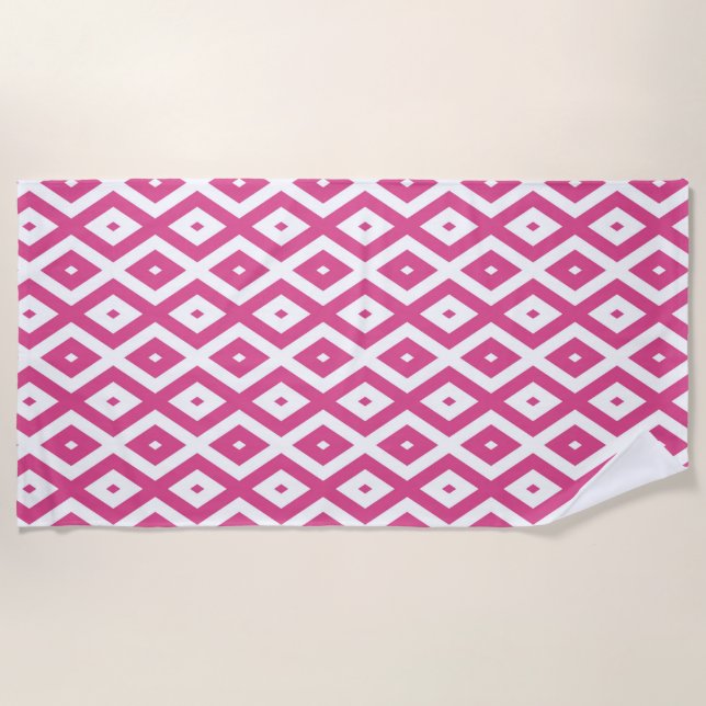 Serviette De Plage Motif en diamant rose et blanc (Devant)