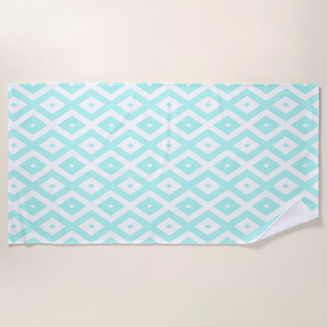 Serviette De Plage Motif en diamant Turquoise et blanc (Devant)