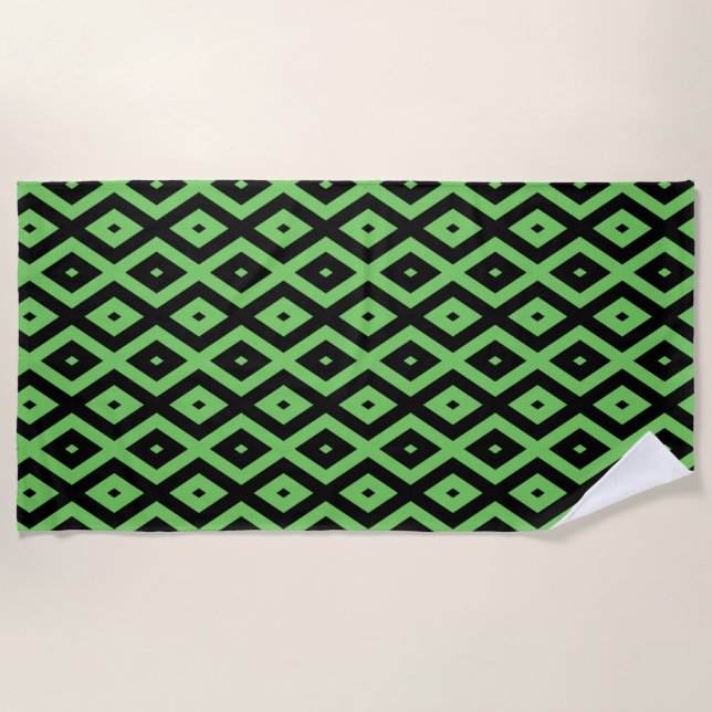Serviette De Plage Motif en diamant vert citron et noir (Devant)