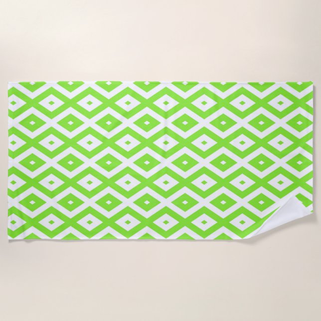 Serviette De Plage Motif en diamant vert et blanc (Devant)