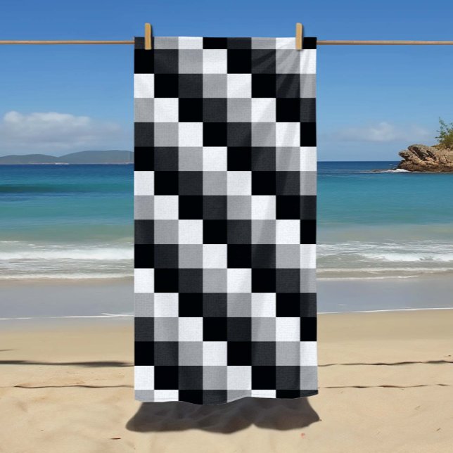 Serviette De Plage Motif en mosaïque gris monochrome coché Pixel (Gray Monochrome Checked Pixel Mosaic Pattern Beach Towel)