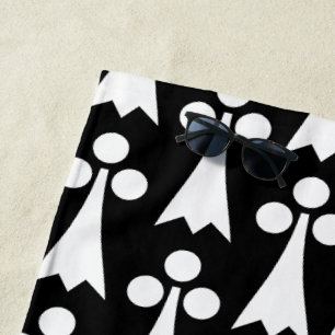 Serviette De Plage Motif Ermine, Motif médiéval, Blanc sur Noir