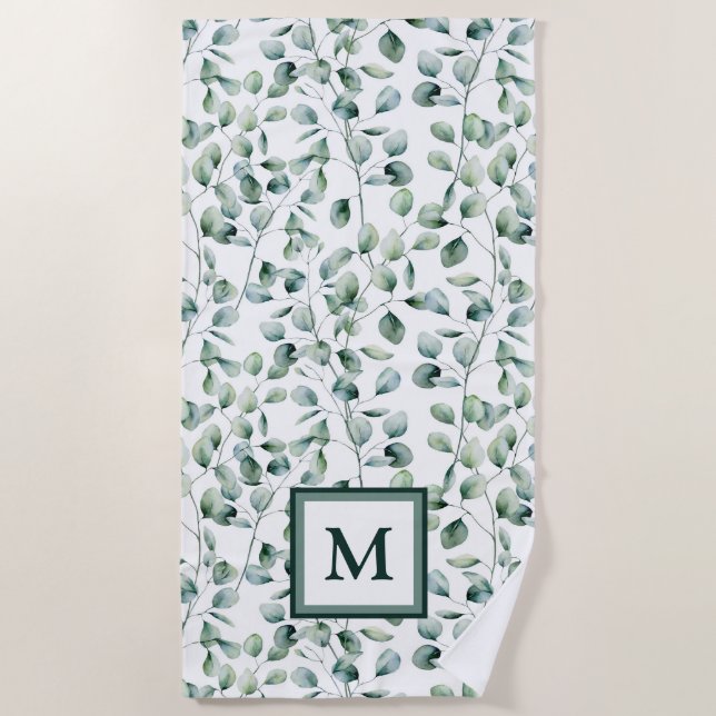 Serviette De Plage Motif Eucalyptus aquarelle (Devant)