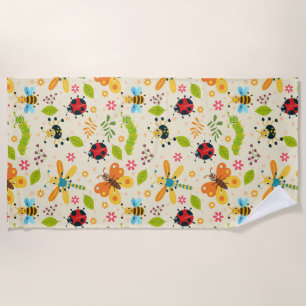 Serviette De Plage Motif Fantaisiste Floral Insectes Nature