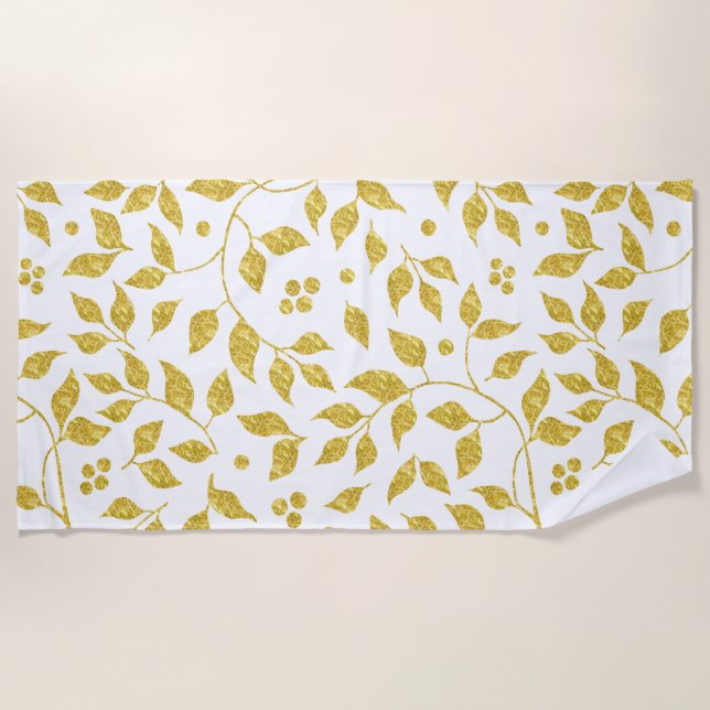 Serviette De Plage Motif feuille parties scintillant or (Devant)
