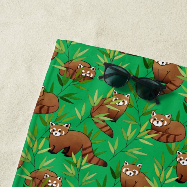 Serviette De Plage Motif Feuille Red Panda & Bamboo (En situation)