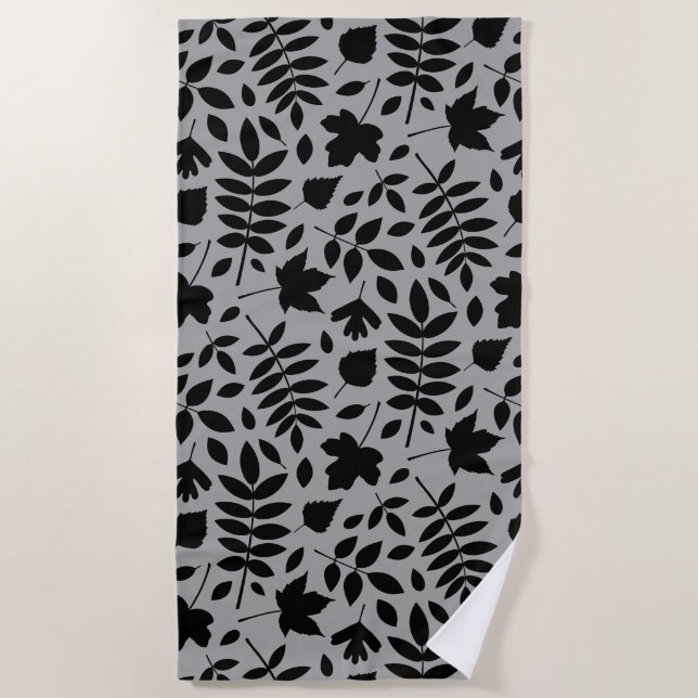 Serviette De Plage Motif Feuille tombé noir sur gris (Devant)
