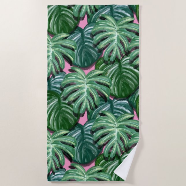 Serviette De Plage Motif Feuille tropical - Liège vert (Devant)