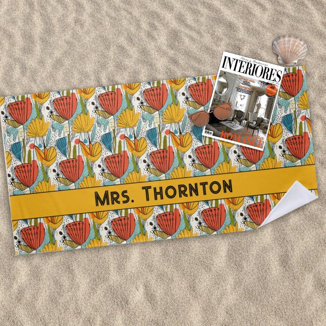 Serviette De Plage Motif Fleur Rouge et Or personnalisé (Créateur téléchargé)